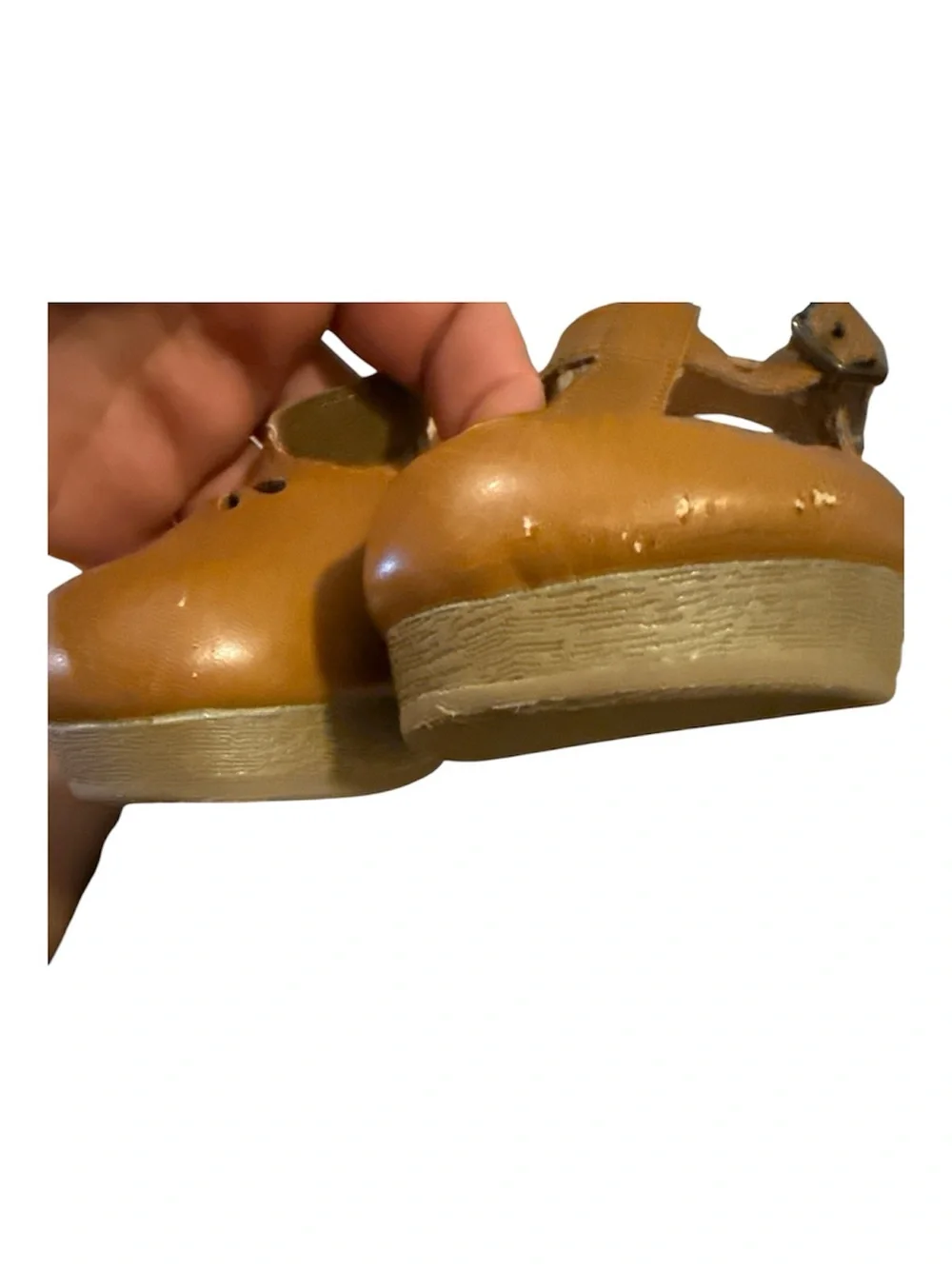 Kids Tan T-Strap Mary Jane Sandals -Tan Clogs With Floral Cut Out